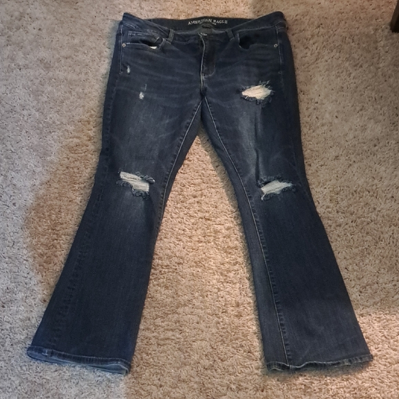 American Eagle Outfitters Dark Blue Distressed Flare Jeans Skinny Kick - Picture 1 of 8